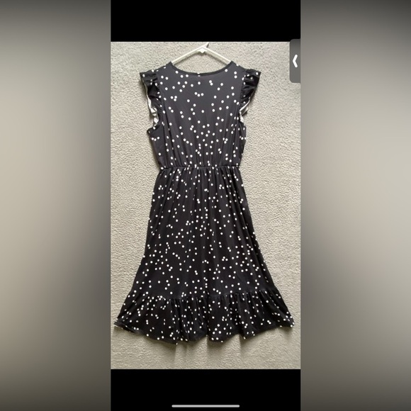 Iffei Dress Women’s Medium Black White Polka Dot Flutter Sleeve Elastic Waist - Picture 2 of 12
